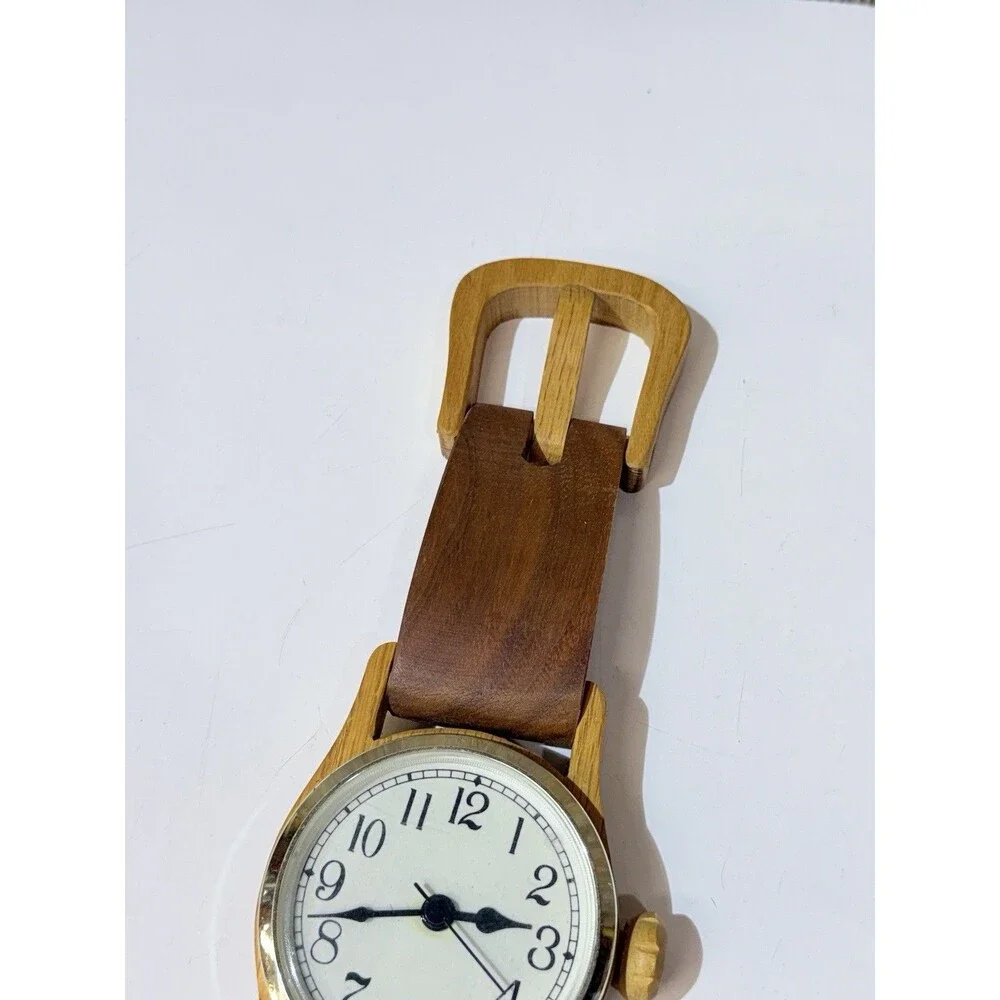 15” Wooden Wrist Watch Shaped Wall Clock Stained Wood Battery Quartz